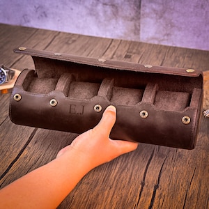 Customized Genuine Leather Watch Roll: Travel Case & Display - Velvet Interior