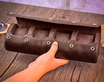 Customized Genuine Leather Watch Roll: Travel Case & Display - Velvet Interior