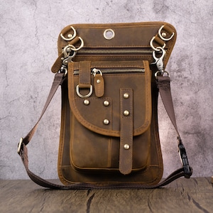Sac banane multi-poches personnalisé en cuir véritable pour moto, voyage, escalade, sac à bandoulière en plein air pour hommes et femmes