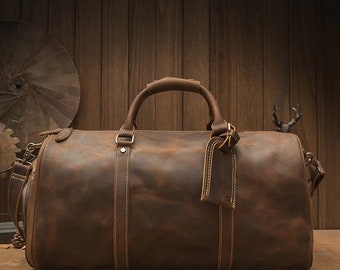 Handmade Large Leather Duffle Bag For Travel Or The Gym,Overnight Weekender Bag Travelers Carry On Luggage Duffel Bag For Men And Women