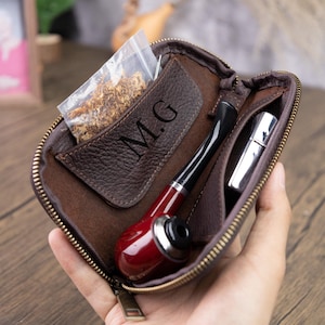 Personalisierte Geschenke-Leder Pfeife Fall, tragbare Pfeife Aufbewahrungstasche Herren Retro Pfeife Schutzhülle Jubiläumsgeschenk für Ehemann, Vater