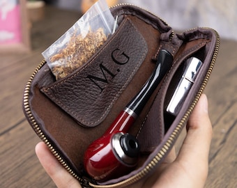 Regalos personalizados: Estuche de piel para pipa, estuche portátil para guardar pipas, estuche protector retro para pipa de hombre, regalo de aniversario para esposo o papá.