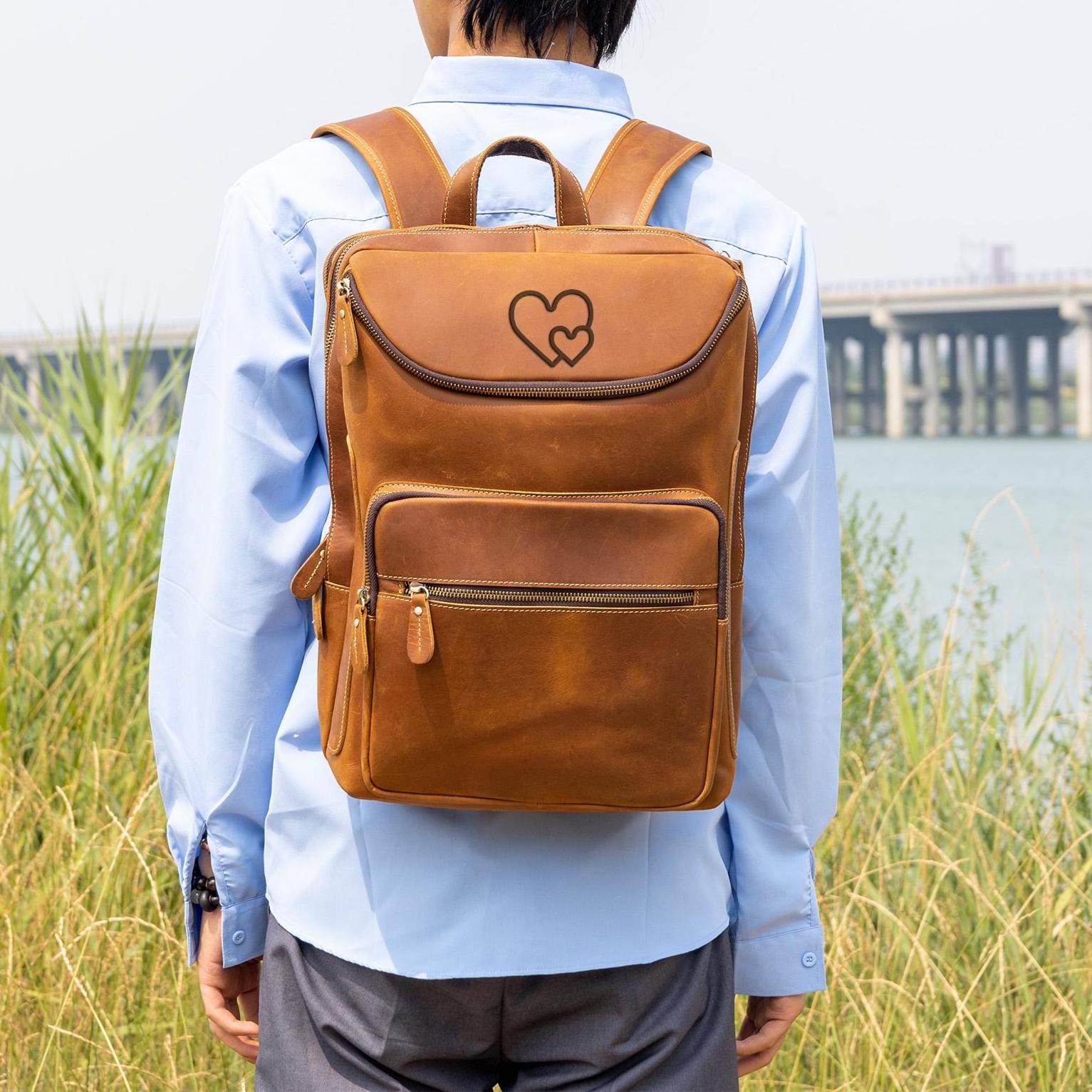 customized leather backpacks Backpack For Men | 16" Laptop Backpack | Leather Backpack For Women | Brown Leather College Backpack padded laptop compartment for a 16 Macbook Custom Backpacks | Leather, Denim,