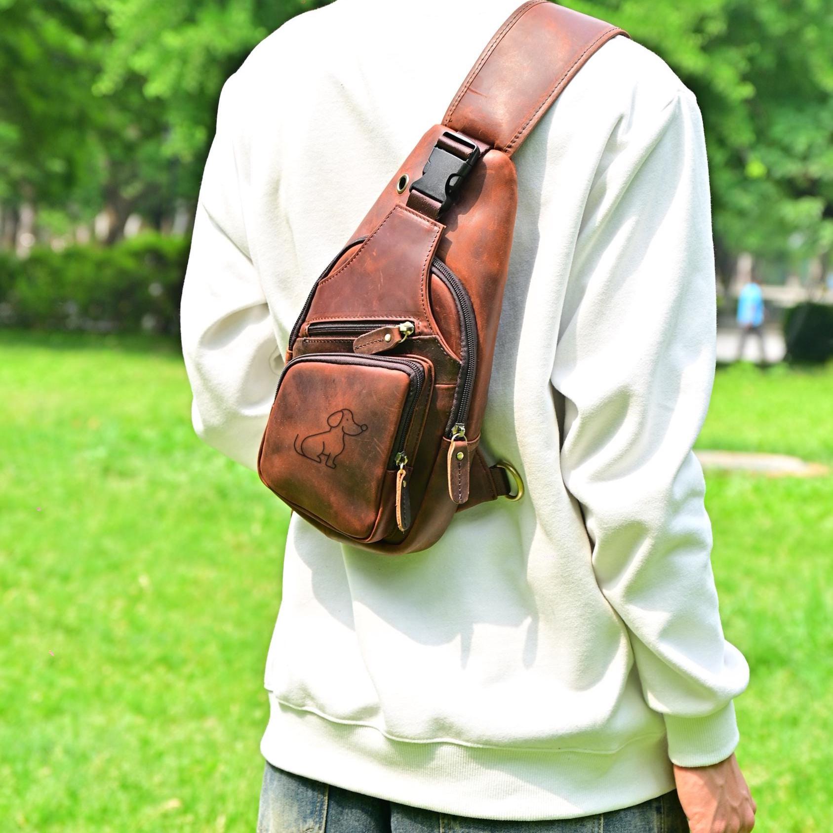 Customized Genuine Leather Crossbody Sling Bag: Men
