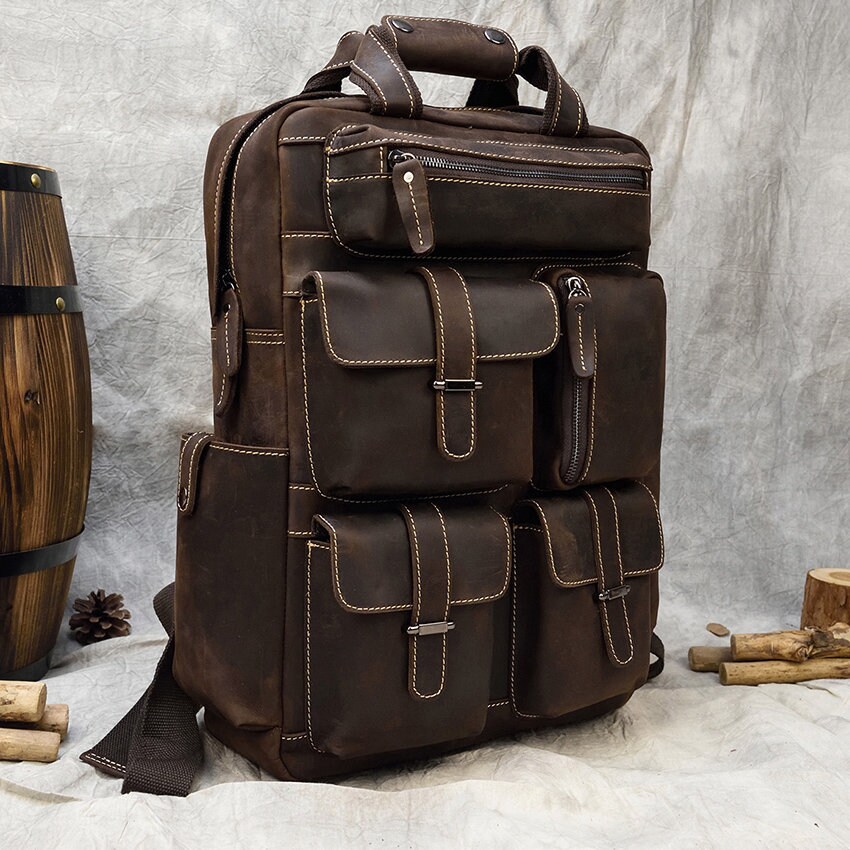Custom Backpack Men Extra Large Backpack Leather Travel Rucksack Laptop