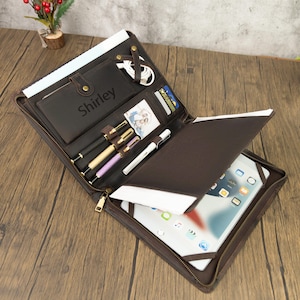 Personalized Leather iPad Portfolio Case, Business Organizer for iPad 10.5"