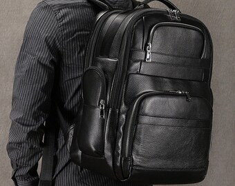 Classic Backpack Black Travel Bag Leather Rucksack Men Everyday Bag Large Capacity Work Bag Anniversary Gift