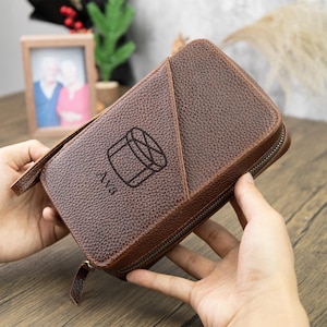 Customized Genuine Leather Electronic Accessory Organizer: Power Bank Travel Storage Pouch