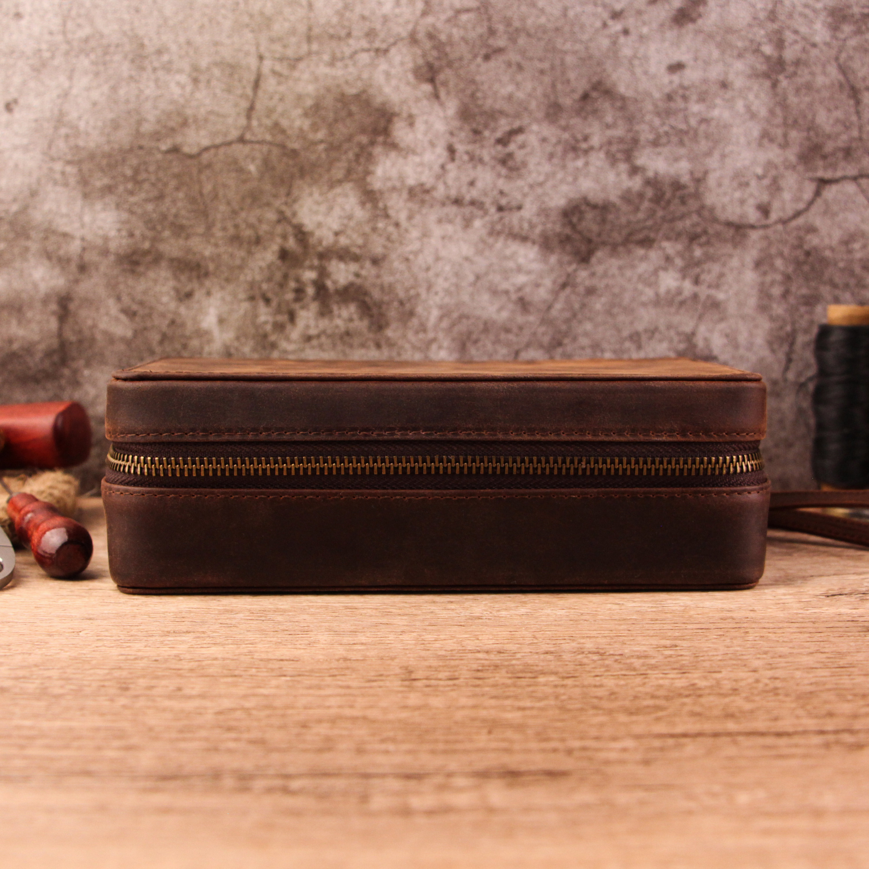 Portable Genuine Leather Cigar Travel Case,leather Cigar Box, Personalized Gift for Him