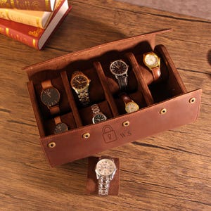 Personalized Leather Watch Case: 8-Slot Travel Watch Organizer