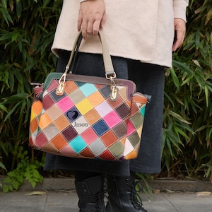 Personalized Color-blocked Crossbody Bag Large Shoulder Bag Women Handbag Fashion Gift for Her