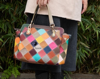 Bolso bandolera grande con bloques de color personalizado, bolso de hombro para mujer, regalo de moda para ella