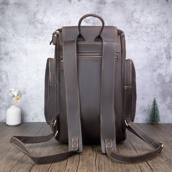 Sac à Dos Homme En Cuir Véritable Marron Vintage - Fait Main En Inde, Compartiment Ordinateur, Style Rétro