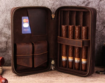 Étui de voyage portable en cuir véritable, boîte à cigares en cuir, cadeau personnalisé pour lui, étui à cigares minimaliste pour homme, porte-cigares classique