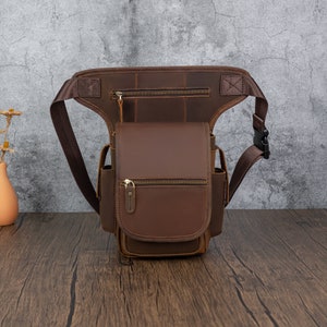Cowhide Leather Leg Bag: Motorcycle Thigh Pouch, Multi-Pocket Fanny Pack