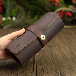 Estuche de viaje personalizado de cuero Crazy Horse para relojes - Organizador enrollable para 3 relojes