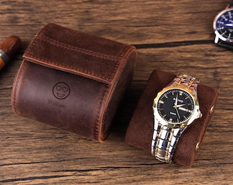 Boîtier de montre en cuir personnalisé : rouleau de montre de voyage unique en cuir de veau