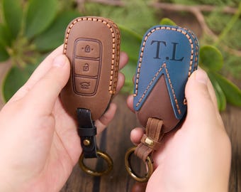 Custodia per chiave personalizzata, realizzata a mano, con portachiavi remoto, unisex, con protezione per chiave intelligente per auto, portachiavi retrò, borsa per fidanzato