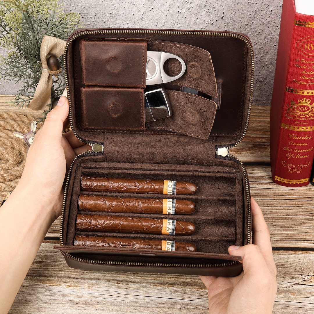 Flip Top Cigar Box,traveling Cigar Case 4pcs, Custom Leather Cigar