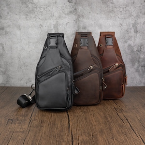 Sac poitrine en cuir véritable, sac bandoulière de voyage pour homme, sac bandoulière en cuir, sac bandoulière femme, sac de voyage noir, cadeau pour lui