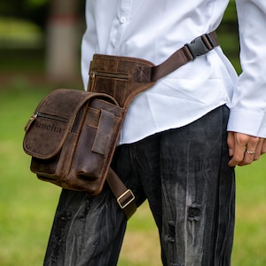 Customized Cowhide Leather Leg Bag: Motorcycle Thigh Pouch, Multi-Pocket Fanny Pack