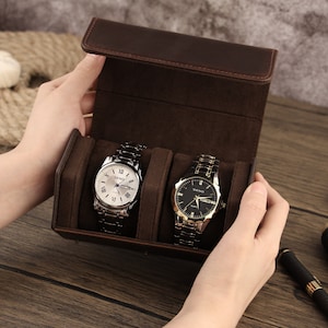 Custodia da viaggio per orologio da viaggio in pelle marrone Crazy Horse, può contenere 2 orologi, come un letto per il tuo orologio