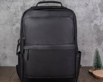 Cowhide Leather Laptop Backpack: Extra Large Travel Rucksack