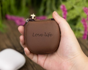 Personalized Leather Earbud Case: First Layer Cowhide, Travel Carrying Case