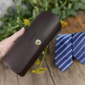 Personalized Leather Tie Case: Travel Tie Storage Box - Engraved Name, LOGO Mens, Groomsmen Gift