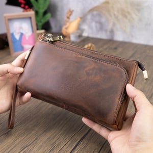 Pochette personnalisée pour homme Pochette rétro pour garçons d'honneur multifonctions Accessoires pour téléphone portable Sac organisateur Cadeaux de vacances pour lui