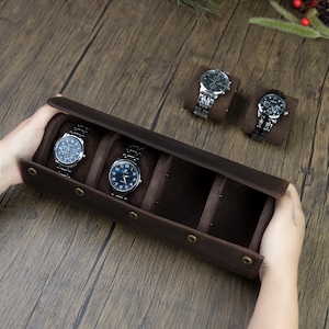 Estuche de cuero para relojes: Estuche de viaje personalizado para 4 relojes