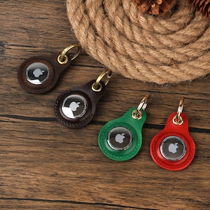 Echt lederen AirTag-houder Case Cirkel Sleutelhanger voor Airtag Gepersonaliseerde volnerf lederen sleutelhanger met monogram