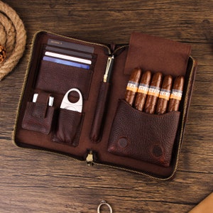 Estuche para puros de cuero de primera calidad, Bolsa para puros de cuero de lujo, Caja para puros personalizada, Estuche de viaje para puros portátil, Regalo de boda, Regalo del Día del Padre
