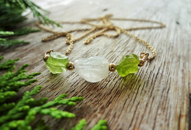 Peridot necklace Raw Peridot Moonstone necklace Peridot Etsy