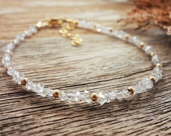 Herkimer Diamant Armband Roh Herkimer Diamant zierliches Armband 14k Gold filled Kristall Heilung Schmuck Minimalist April Geburtsstein Geschenk