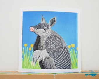 Armadillo and Dandelion Art Print