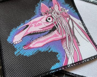 Mari Lwyd Denim Fabric Patch Folklore Illustration