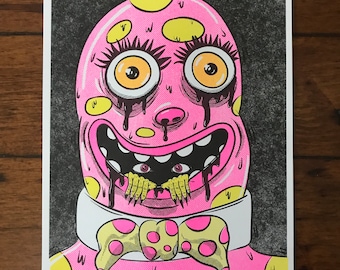 Mr. Blobby risograph blobby horror art print A5 (148x210 mm)