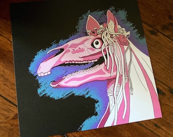 Mari Lwyd square (210x210mm) folklore print