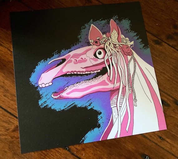 Mari Lwyd square (210x210mm) folklore print
