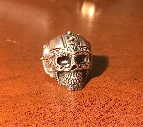 Heavy Sterling Silver Biker Skull Ring