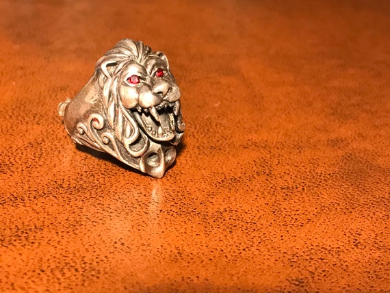 Heavy Sterling Silver Lion Biker Ring