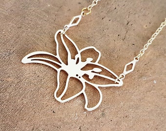 Dainty Lily Blossom Necklace: Stainless Steel Floral Pendant