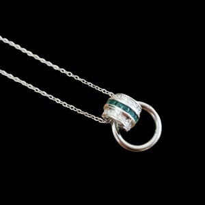 Silver Emerald Karma Necklace circle ring simple minimalist round O-ring pendant eternity small dainty delicate stainless steel geometric