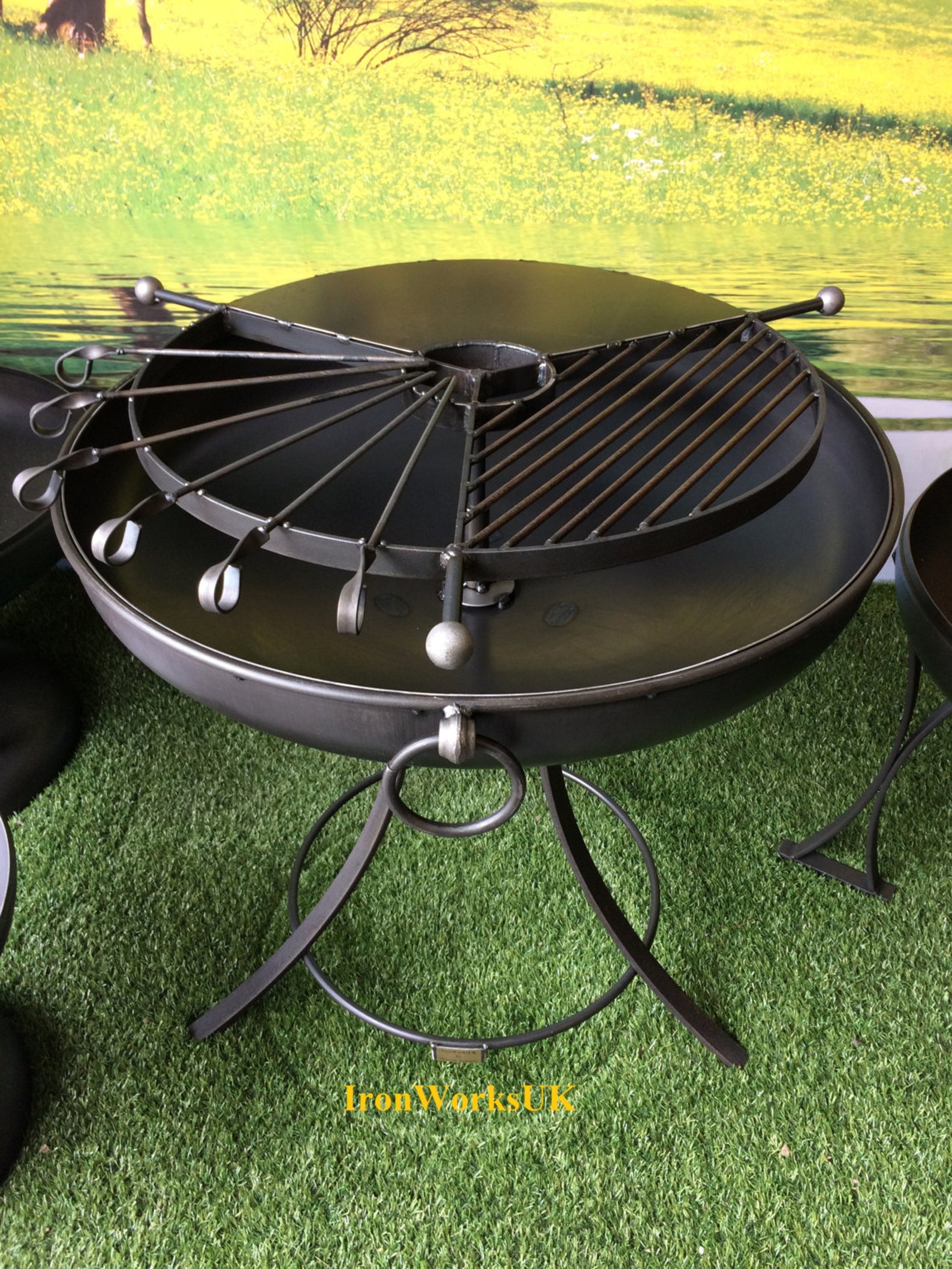 Fire Pit Bowl Brazier Kadai Logburner Wrought Iron Rotational BBQ Grill