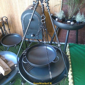 Fire Pit Bowl Brazier Kadai Logburner Wrought Iron BBQ Traveler Tripod Set (Fire Pit is Not Included)