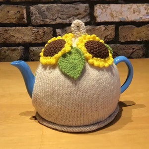 Knitted Sunflower Tea Cozy: 6-10 Cup Wool Blend Teapot Warmer