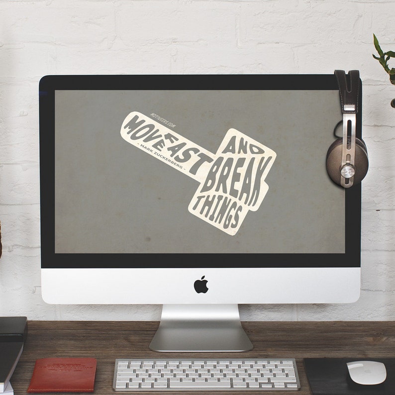 Mark Zuckerberg Quote Move Fast Desktop Wallpaper Computer Etsy