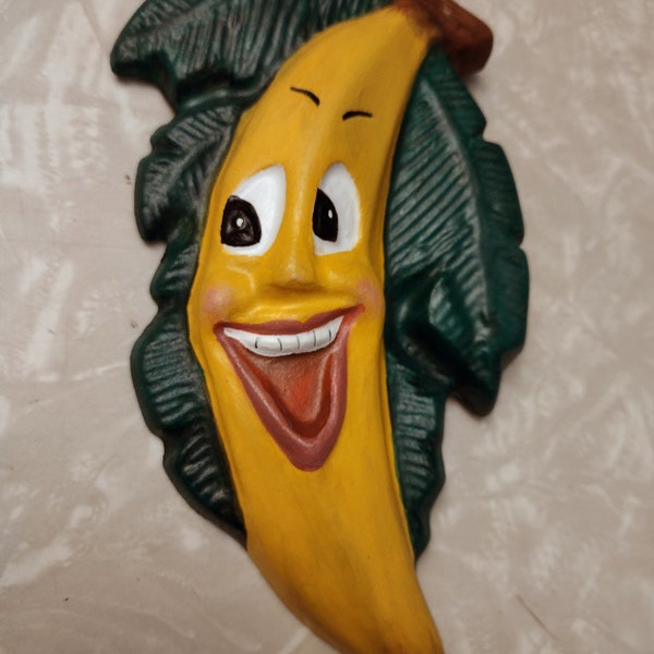 Anthropomorphic Banana ~ Retro Singing Fruit Plaque ~ ~Reproduction MCM Chalkware Wall Plaques