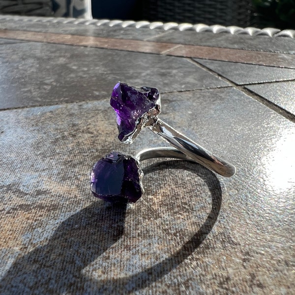 Amethyst Dual Stone Ring Silver